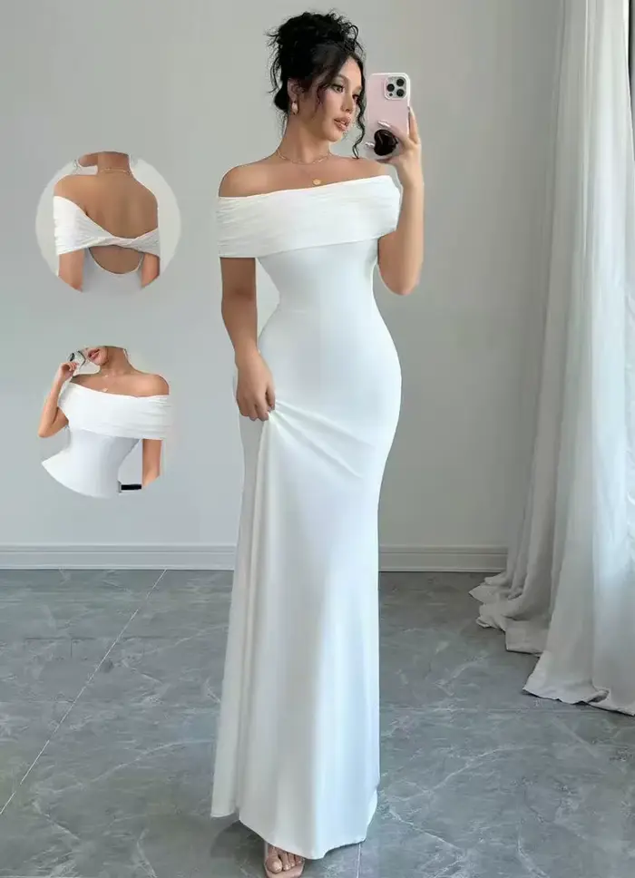 Robe de soirée à épaules dénudées, robe mi-longue moulante sexy sans manches pour femmes, robe de co