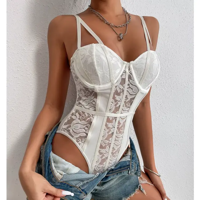 2026 Dámske bodywear Streetwear Sexy tvarovanie elegantné základné, Top korzet, telo Patchwork čipka Sexy