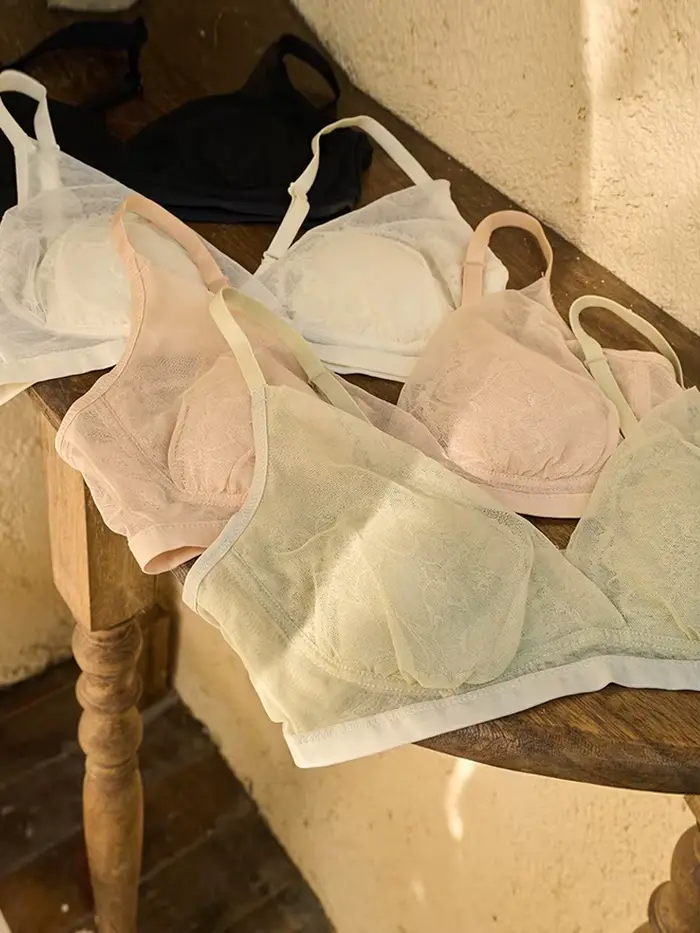 Suyarepl, Ensemble de Soutien-Gorge en Dentelle pour Femme, Doublures en Soie 100% group, Bonnet Fin Moulé, Sous-Chester Sans Fil, 2025 Intimes Confortables, Nude, Noir