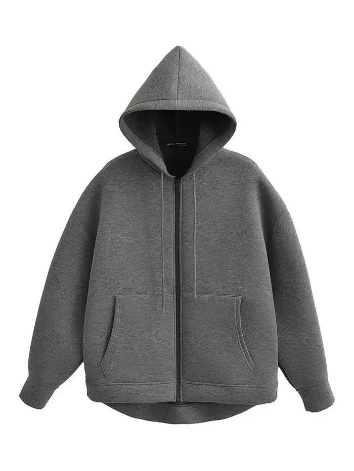HH automne hiver femmes fermeture éclair manteau à capuche haute rue Double poches surdimensionné Ja