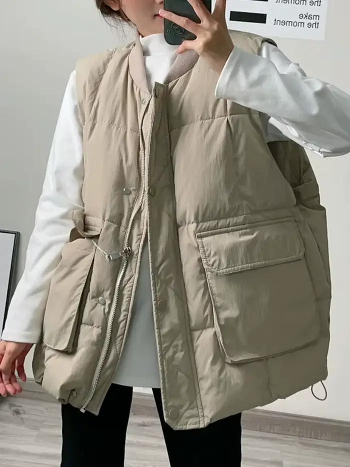 Respzed-Manteau matelassé en coton pour femme, gilet à fermeture éclair, simple boutonnage, mode cor
