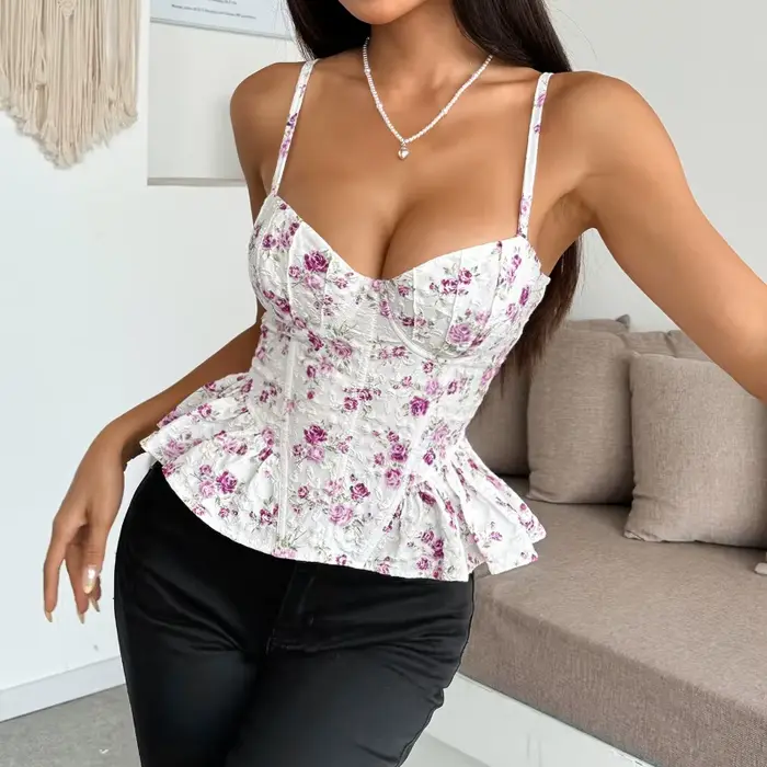 Dámske francúzske korzet tielko, s popruhmi, nepravidelný fit, streetwear štýl, sexy, bez chrbta, šnúrky, s veľryby, tesné