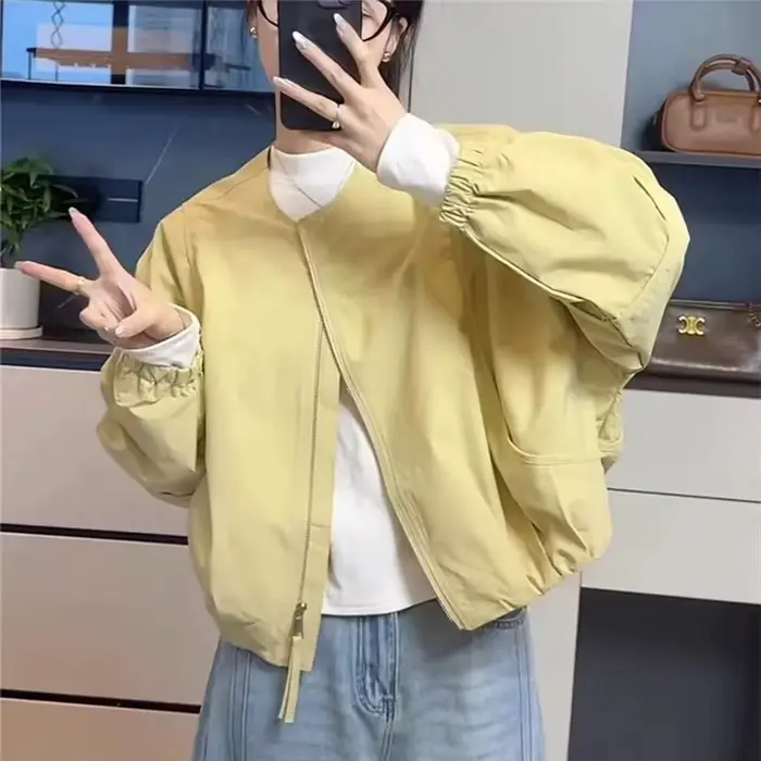Veste Courte Décontractée Femme Col Rond Couleur Unie Style Coréen Nouvelle Collection Printemps 202