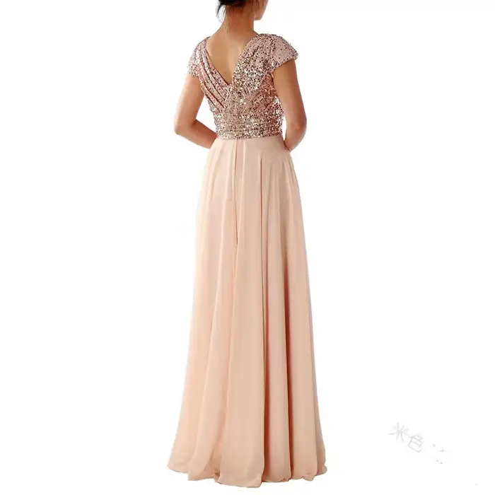 Robe longue à paillettes pour femmes, col rond, haut de rue, danse, mariage, Rhde promo, soirée, dem