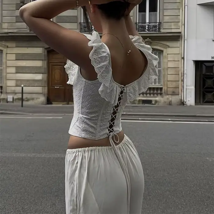 Dámsky bavlnený top s efektom rybích kostí, crop top cut, bez rukávov, ideálny pre večierky a špeciálne príležitosti