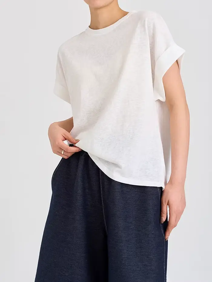 T-shirt femme à manches courtes en coton et lin, col rond, coupe oversize, style dolman, uni, printe