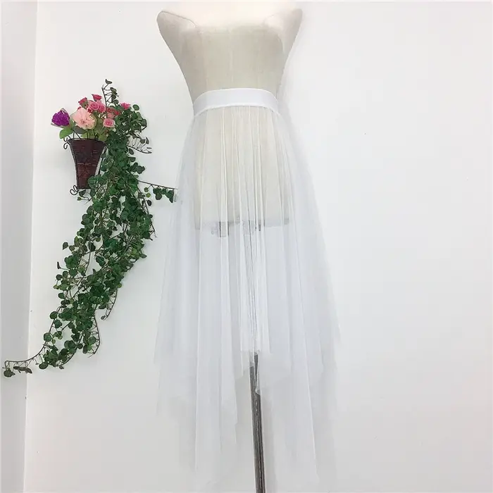 Jupe plissée en maille transparente pour femmes, Tutu en Tulle, taille haute, longue jupe noire irré
