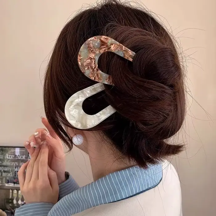 Épingle à cheveux en forme de U pour femmes, fourchette à cheveux imprimée en marbre, pince à cheveu