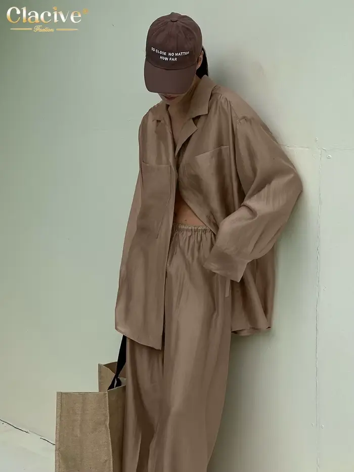 ClacMarkets-Dvojdielny Hnedý Elegantný Set pre Ženy