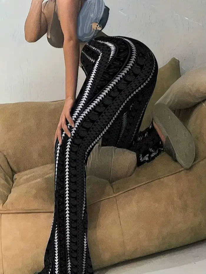 Dámske retro potlačené nohavice Legíny rozšírené Sexy priliehavý strih ležérne
