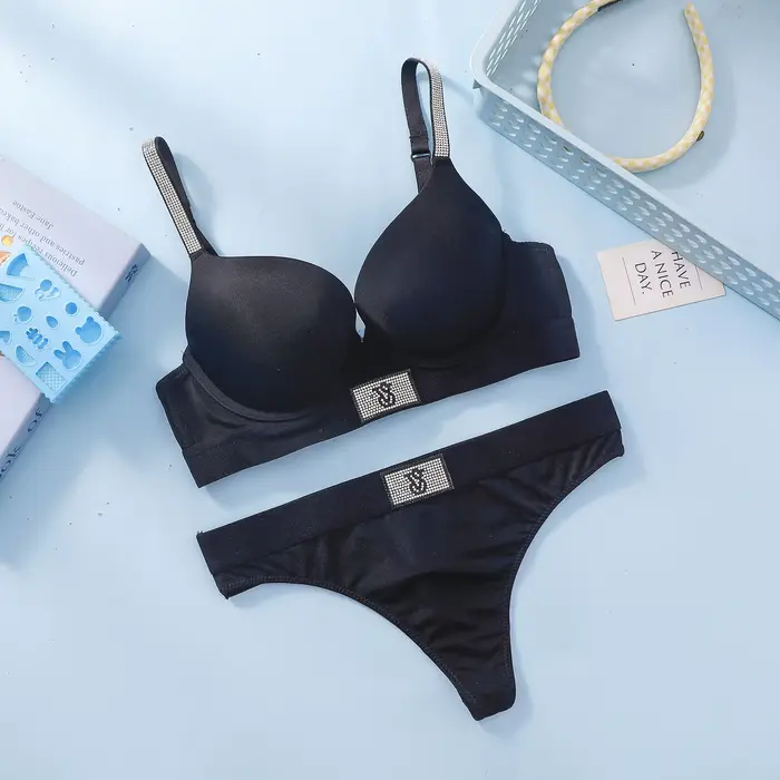 Ensemble soutien-gorge et culotte Victoria's Secret pour femme, lingerie sans fil en dentelle, push-