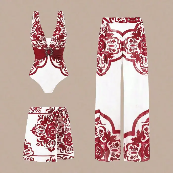 Ensemble de maillot de bain 3 pièces sexy pour femme imprimé floral jupe longue haut élégant occasions estivales femmes