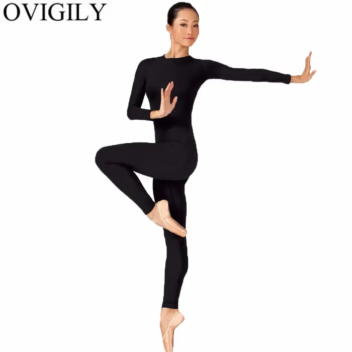 OVIGILY Okolo krku s dlhými rukávmi Stretch Fabric Nylon elastan pre ženy gymnastika balet tanečné vystúpenie Špeciálne príležitosti