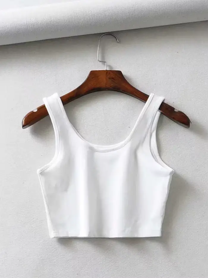 Haut court d'été sexy pour femmes, sans manches, court, en coton, col en U, barre tricotée