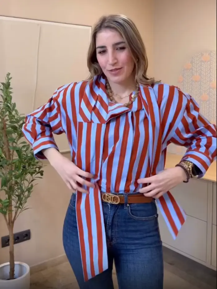 Elegantný pásikavý blúzkový motýlik pre ženy TFMLN