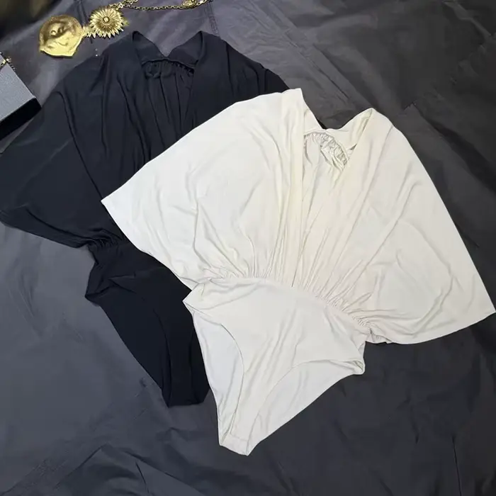 Body pre ženy, Nová kolekcia leto 2026, netopier rukávy, voľný strih, sexy, V-neck, bez rukávov, elastická sieťovina, sveter štýl