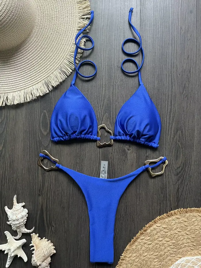 Micro bikini sexy à bretelles 2026 pour femme, maillot de bain uni, ensemble de bikinis string, tenu