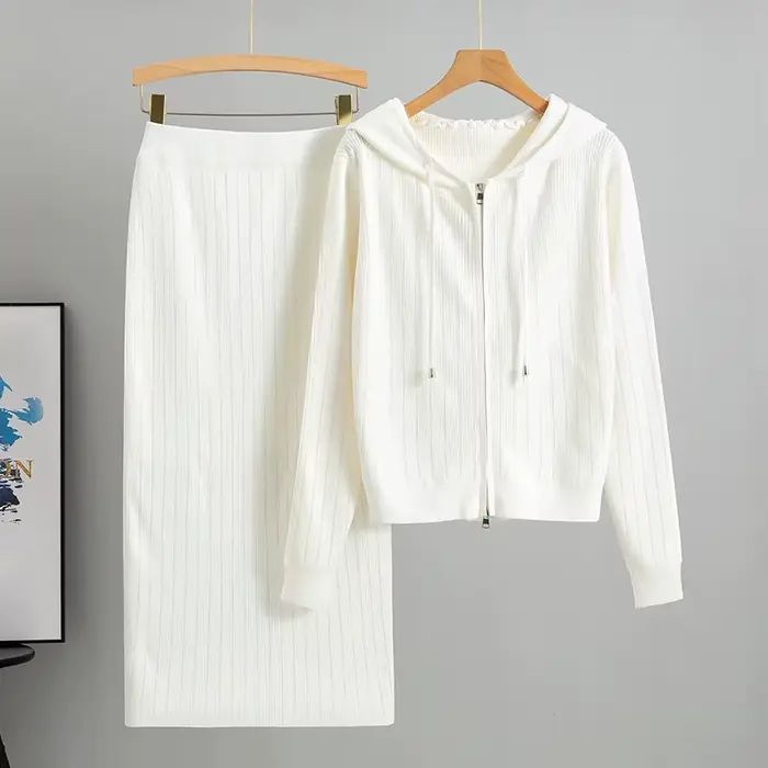 Cardigan tricoté pour femmes, taille haute, jupe enveloppée dans les fesses, costumes 2 pièces, ense