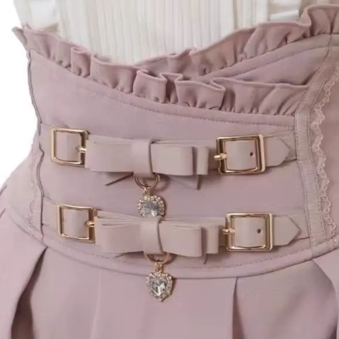 Sweet Lolita Jirai Kei – Jupe courte taille haute pour femmes, jupe courte avec boucle à Double nœud