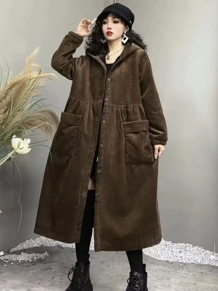 Manteau épais d'automne et d'hiver 2026, tendance, grand manteau coupe-vent marron, grande poche, ma