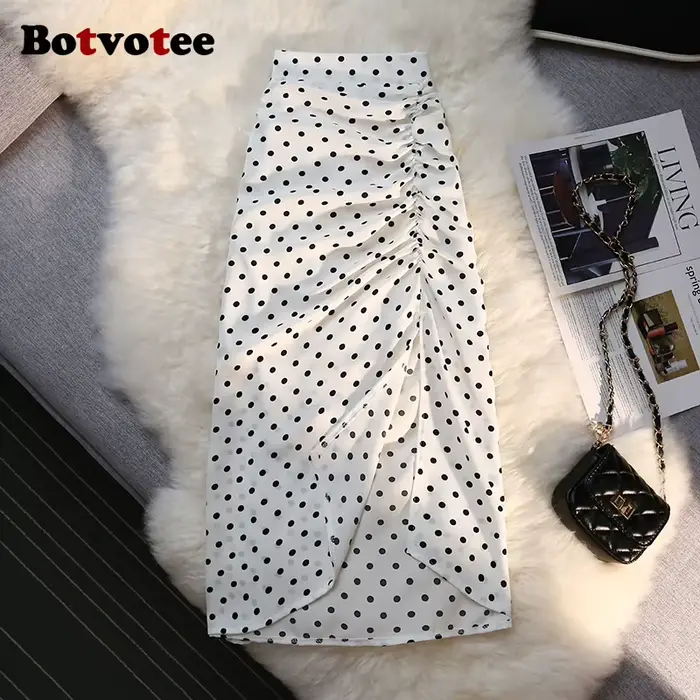 Botvotee Sexy Vintage Bodkovaná trumpeta sukňa Midi pre ženy s elastickým chrbtom