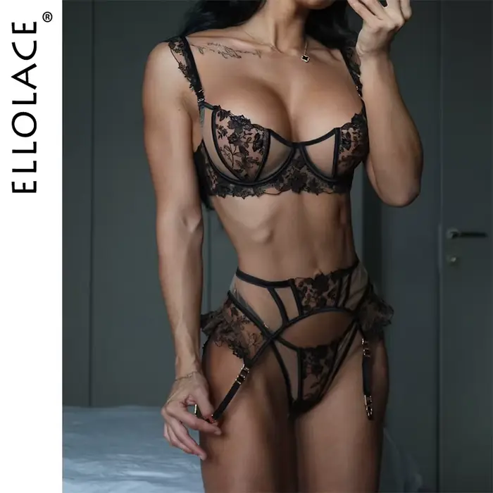 Elegantný set spodnej bielizne Ellolace s kvetinovou výšivkou pre sexy a pohodlné ženy