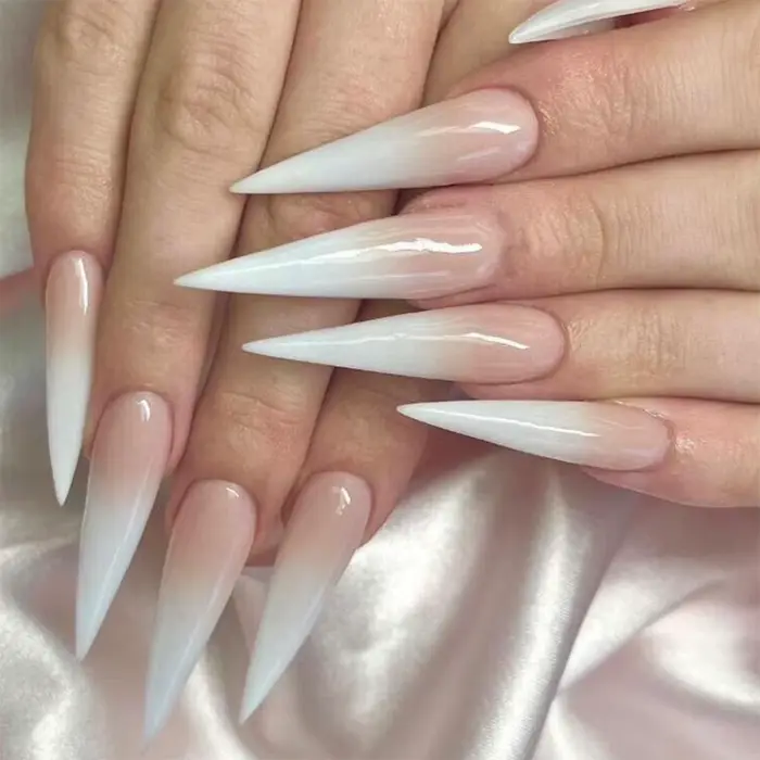Módne trendy 24 kusov/sada ženy dievčatá Dlhý Stiletto francúzsky biely gradient plné pokrytie prenosné