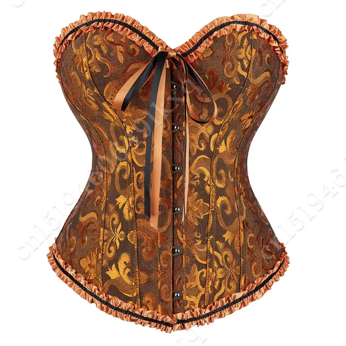 Dámske Sexy čipka-up Bustier, kvetinový korzet, spodná bielizeň žltá a zlatá