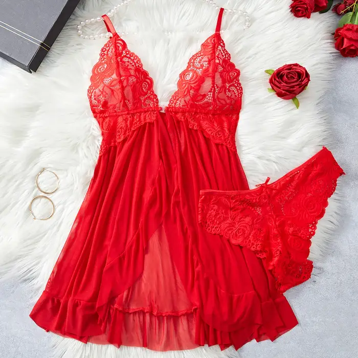 Lingerie de nuit transparente féminine en nylon et élasthanne avec col en V pour femmes, lingerie sexy pour occasions spéciales et nuits chaudes d'été