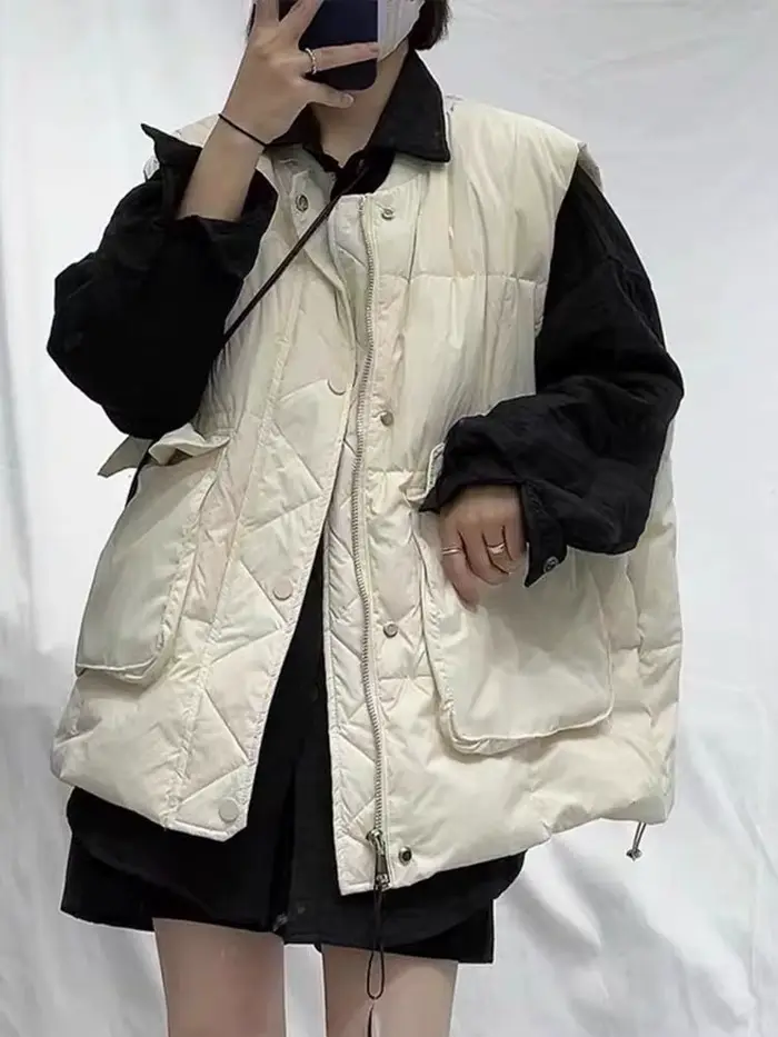 Respzed-Manteau matelassé en coton pour femme, gilet à fermeture éclair, simple boutonnage, mode cor