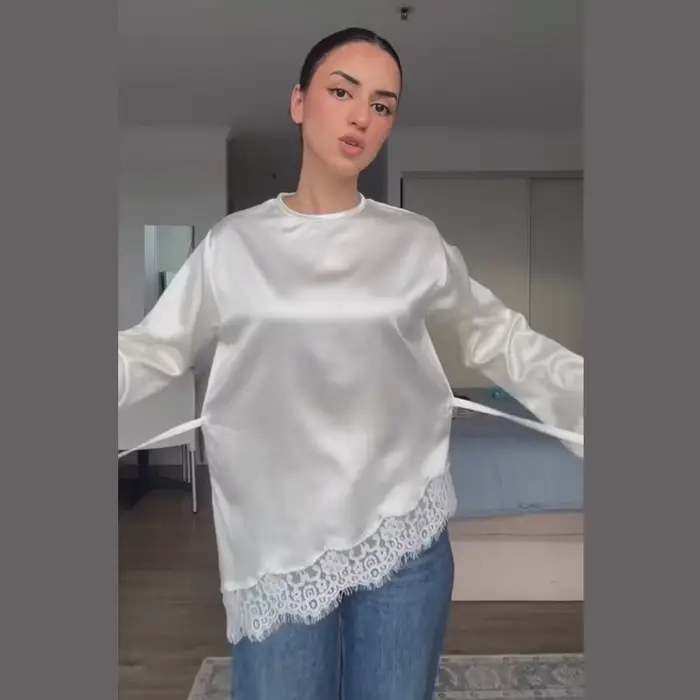 Voľné patchworkové blúzky so šnurovaním pre ženy