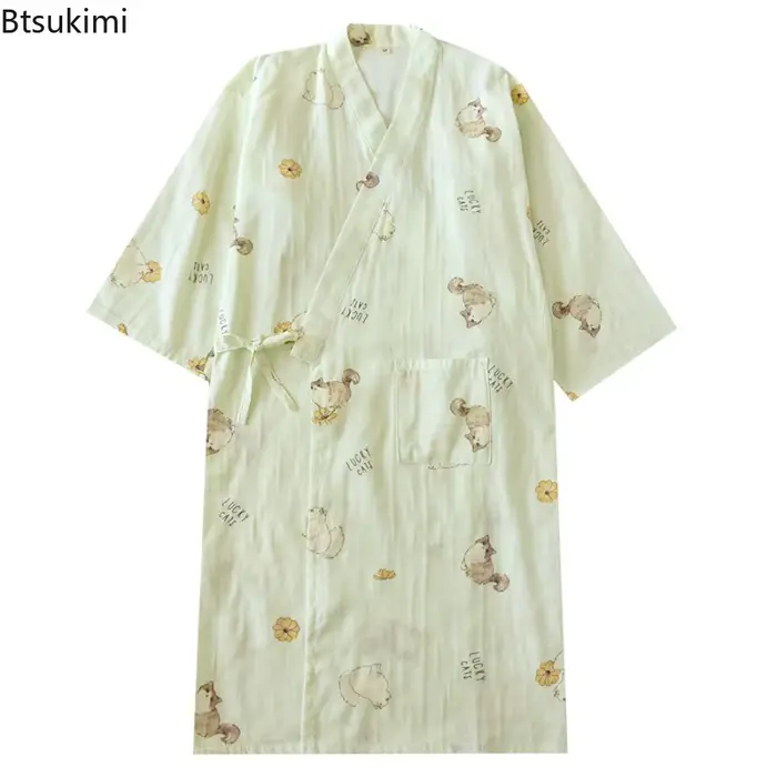 Kimono Femme Printemps/Été 2026 – Pyjama Long en Gaze 100% Coton Imprimé, Robe de Nuit, Yukata SPA, Vêtements d'Intérieur pour Femme