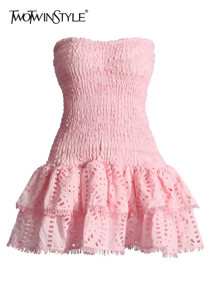 TWOTWINSTYLE Patchwork plis robes décontractées pour les femmes sans bretelles sans manches taille h