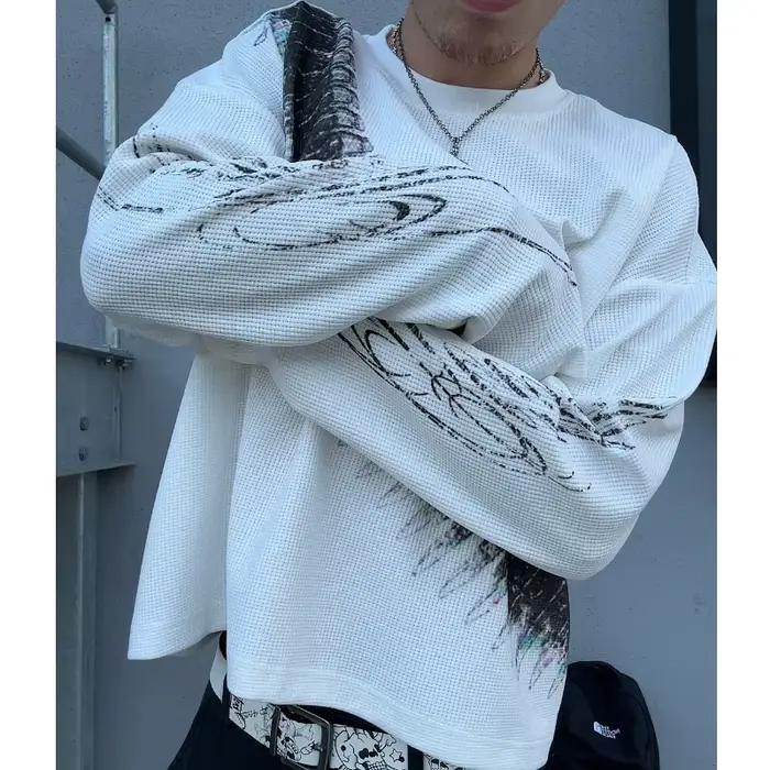 2025 Nový y2k Bullet Písmená Potlač Americký Retro Dlhé Rukávy Tričko Street Style Casual Voľný Muži a Ženy
