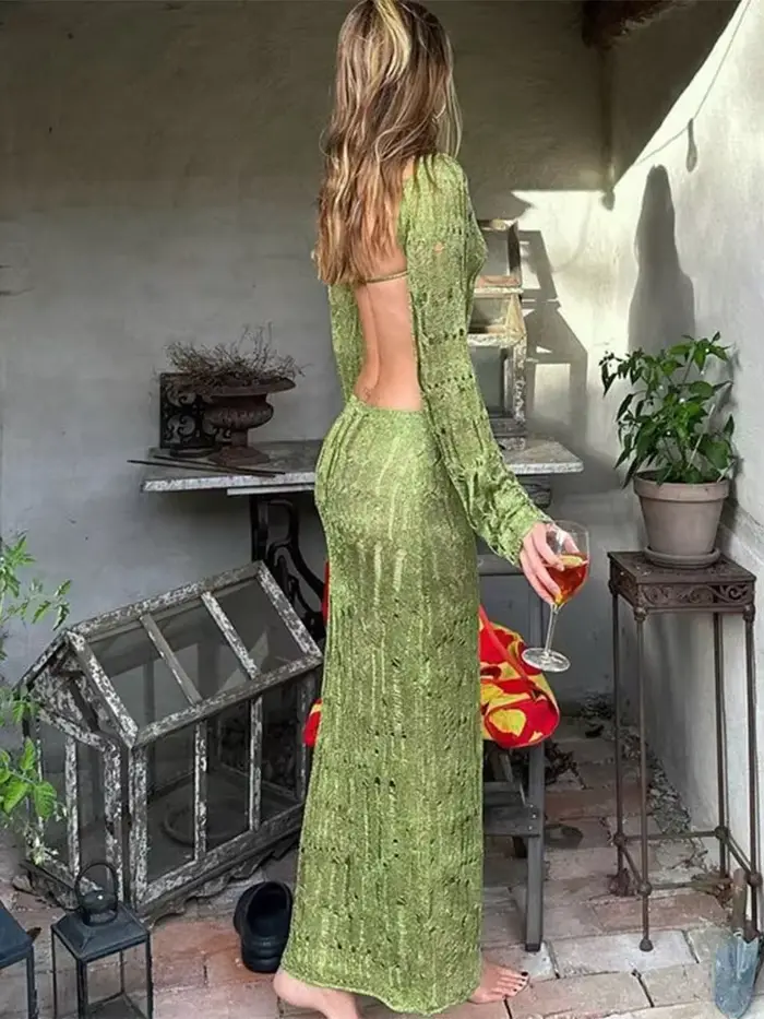 TARUXY-Robe Transparente Dos auxpour Femme, Tenue Sexy, Ajourée, Tricotée, Maxi, Mode Club, Couleur 