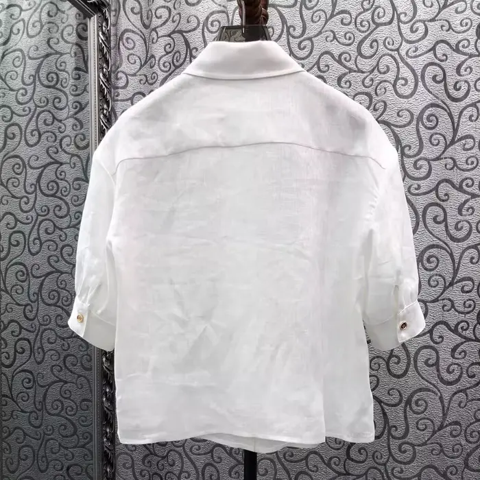 Chemisier 100% Lin pour Femme, Style Printemps-Été 2026, Col Rabattu, Imprimé Floral Violet, Manches