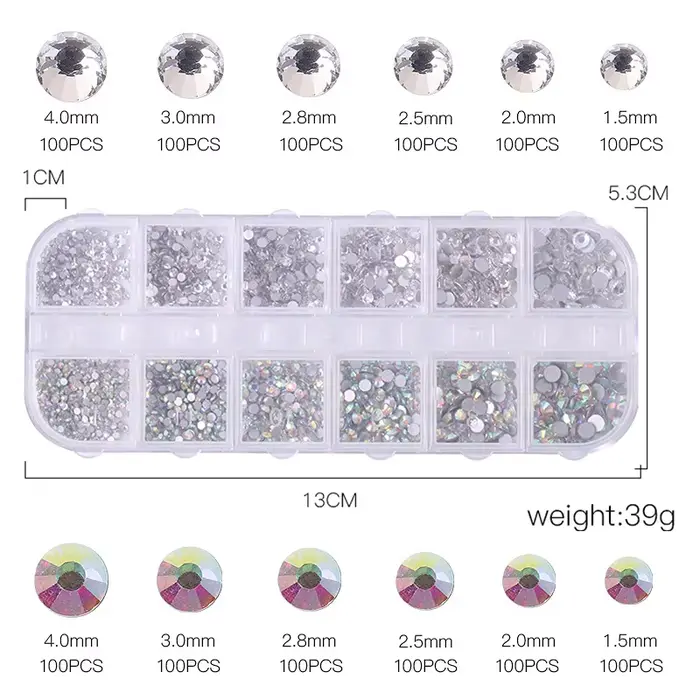 nail art accesoires ongle decoration strass ongle Strass multi-tailles 3D cristal, 3 pièces/ensembl