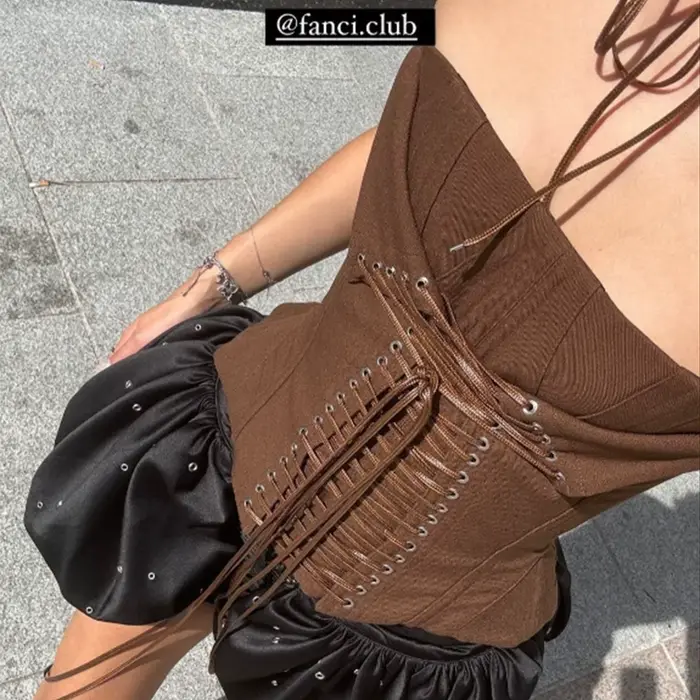 Fishbone korzet s lanovou kravatou, sexy bez ramienok košieľka, letná móda, Y2k namontované Bustier, tielko pre ženy, bez rukávov vesta