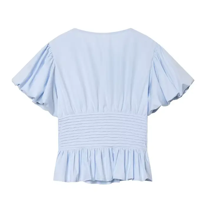 Chemisier en polyester Mujer à manches bouffantes avec volants pour femmes de style chic des prairies occasions estivales et spéciales