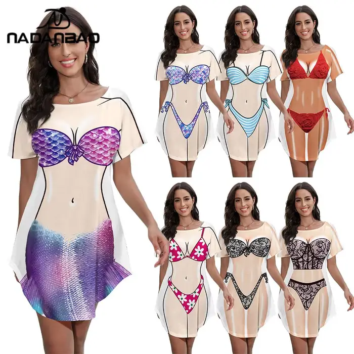 Nadanbao dámske morská panna bikini telo vzor tričko šaty leto