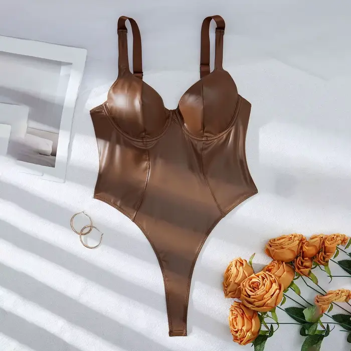 Dámske Faux PU kožené body, bez rukávov, V-Neck, vysoký strih, módne oblečenie