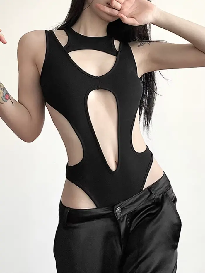 Gotické prelamované body pre ženy, Sexy, Techwear, Y2k móda, Patchwork, Grunge topy, bez chrbta, vysoký strih, Slim