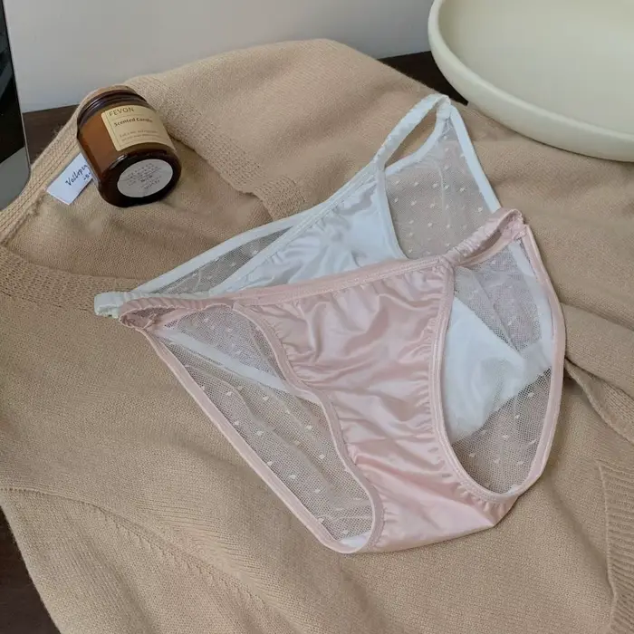 Culottes taille basse en soie glacée pour femme, lingerie coréenne douce et sans couture, entrejambe en coton, sous-vêtements transparents et sexy pour femme, lisses