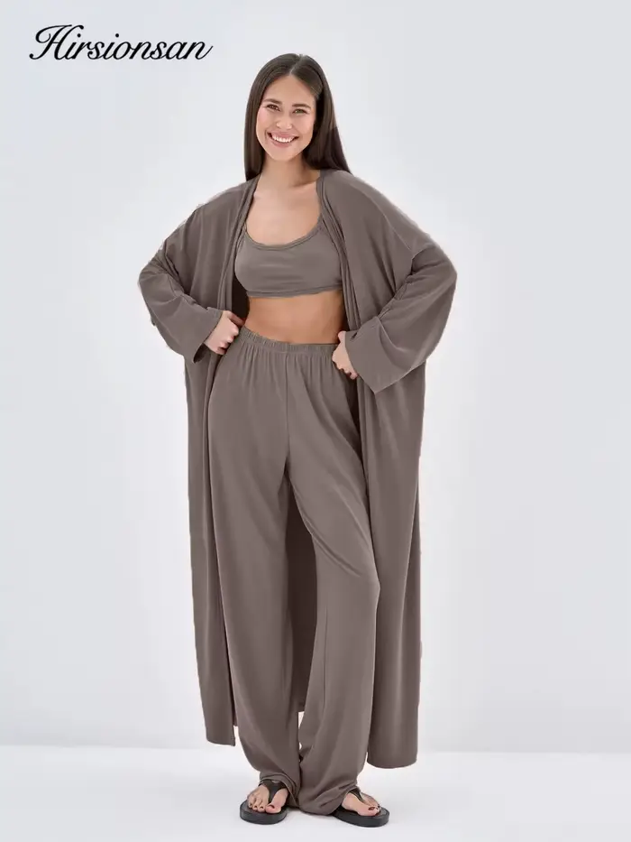 Hirsionsan Modal doux ample ensembles femmes décontracté trois pièces à manches longues Cardigan & t
