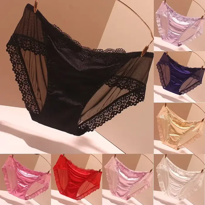 Culotte en satin sans lueur pour femme, sous-vêtement doux et soyeux, léger et sexy, blanc noir peau bleu foncé violet rose rouge M L