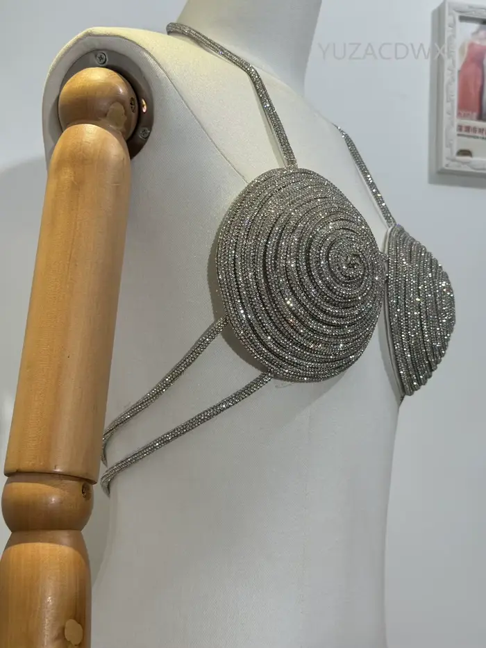 Dámska plážová voľná podprsenka, Precious Top, spodná bielizeň ozdobené diamanty, zadné, sexy, luxusné, párty, nočný klub, leto
