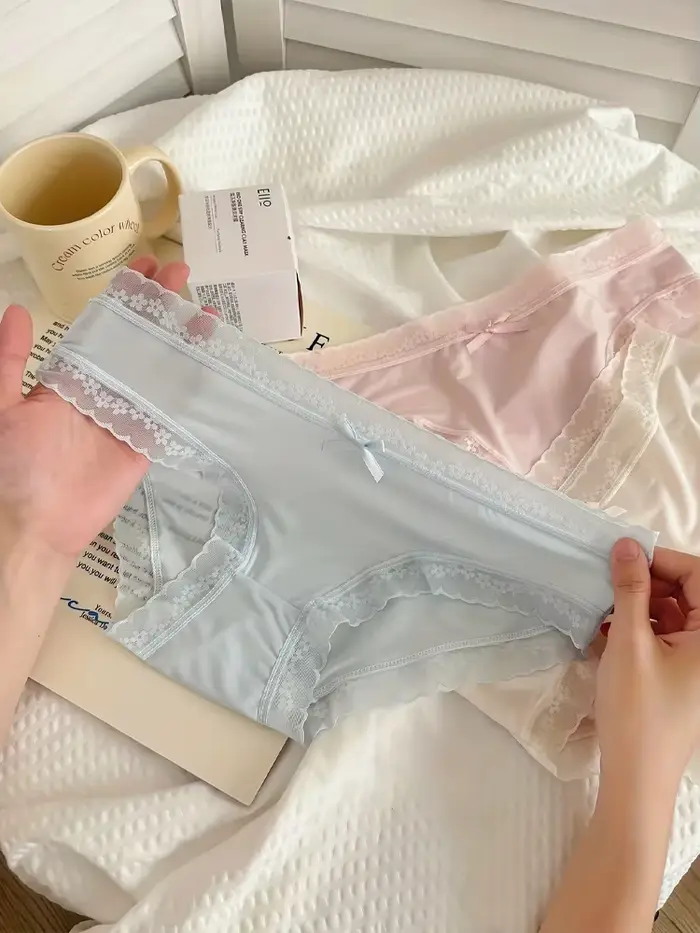 Culotte Femme Finetoo Ultra-Mince Sans Couture Taille Basse Respirante Dentelle Garniture Nœud Occasions Spéciales