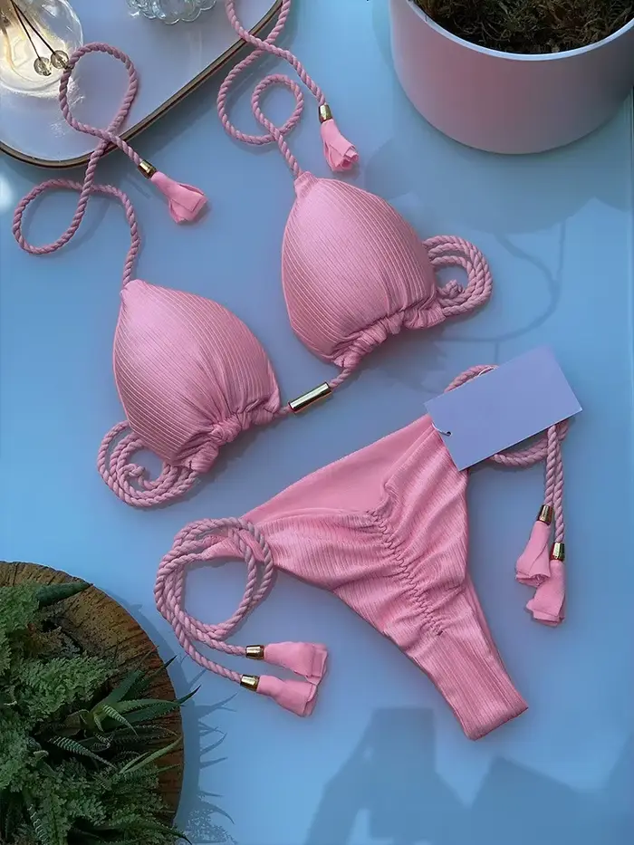 Ruotongsept Sexy pevný trojuholník Bikini Set pre ženy Beach Style Špeciálne príležitosti