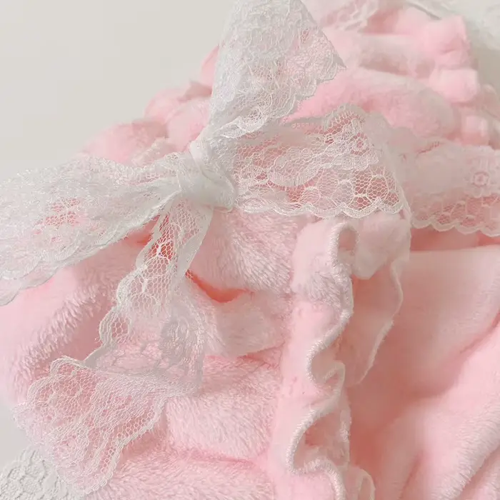 Ženy Sexy Ružový Flanel Čipka Nohavičky Motýľ Nafúknuté Dotyk Teplé Hrubé Zlaté Lolita Nohavičky Živá show Tanečné Nohavičky Súkromná Párty