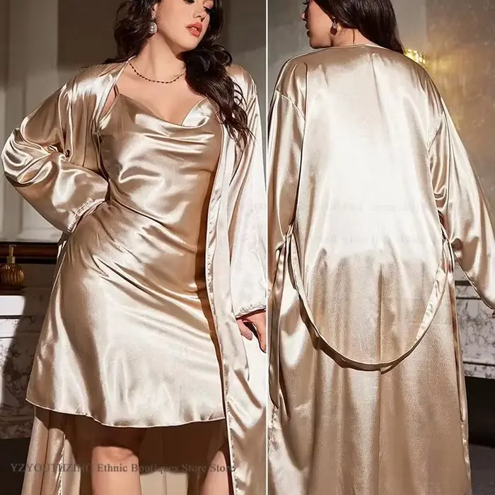 Ensemble de nuit en satin rayonne et ice silk pour femme, taille 3XL à 5XL, élégant et confortable pour toutes les occasions